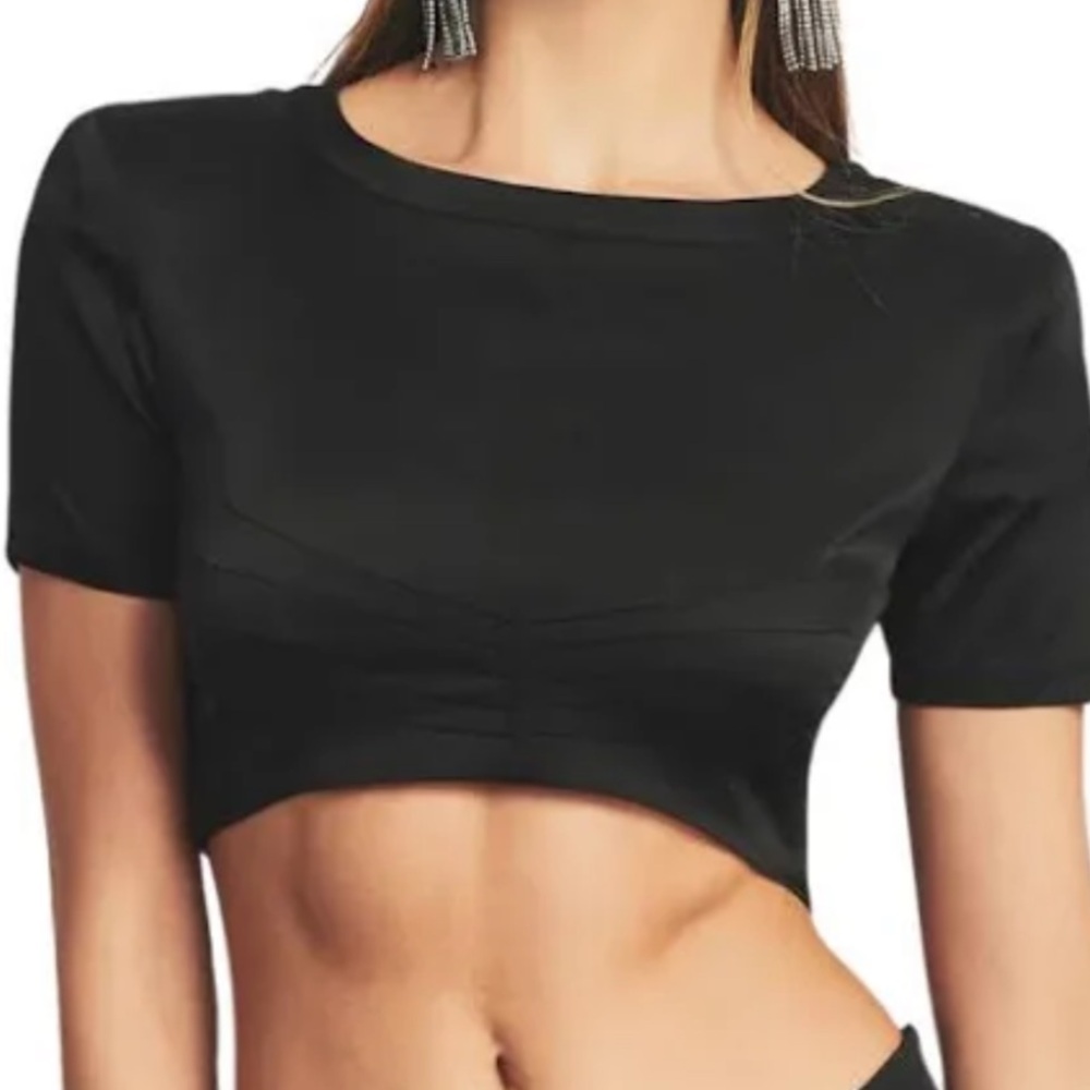 RETROFETE silk cropped tee with shoulder pads size XS